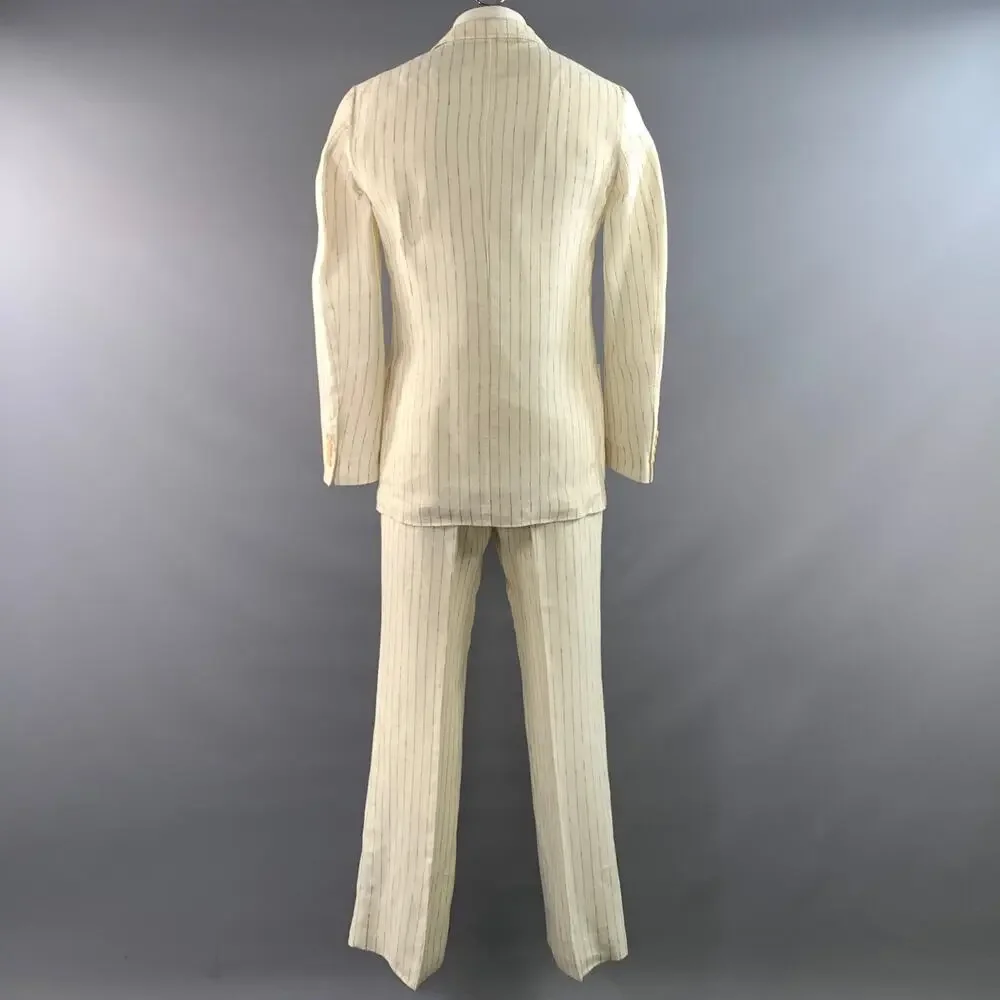 KRIZIA UOMO Chest Size 42 Cream Light Grey Pinstripe Linen 32 31 Suit